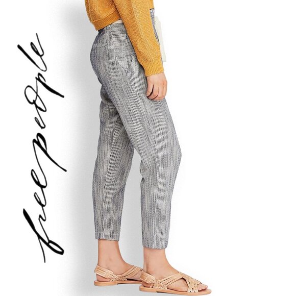 🆕 Free People | Light at Sunrise High Waisted Cropped Cotton Pants in Blue | - Picture 2 of 13